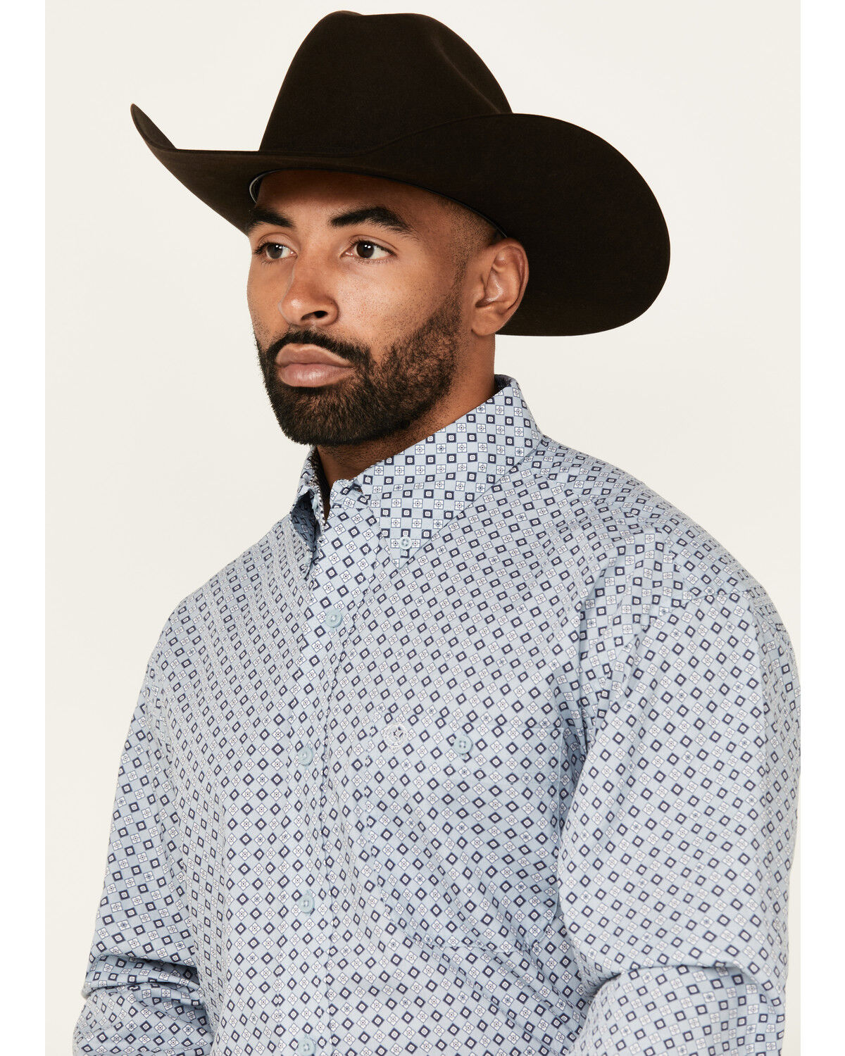 Image #2 - George Strait by Wrangler Men's Geo Print Long Sleeve Button-Down Stretch Western Shirt - Tall, Blue, hi-res
