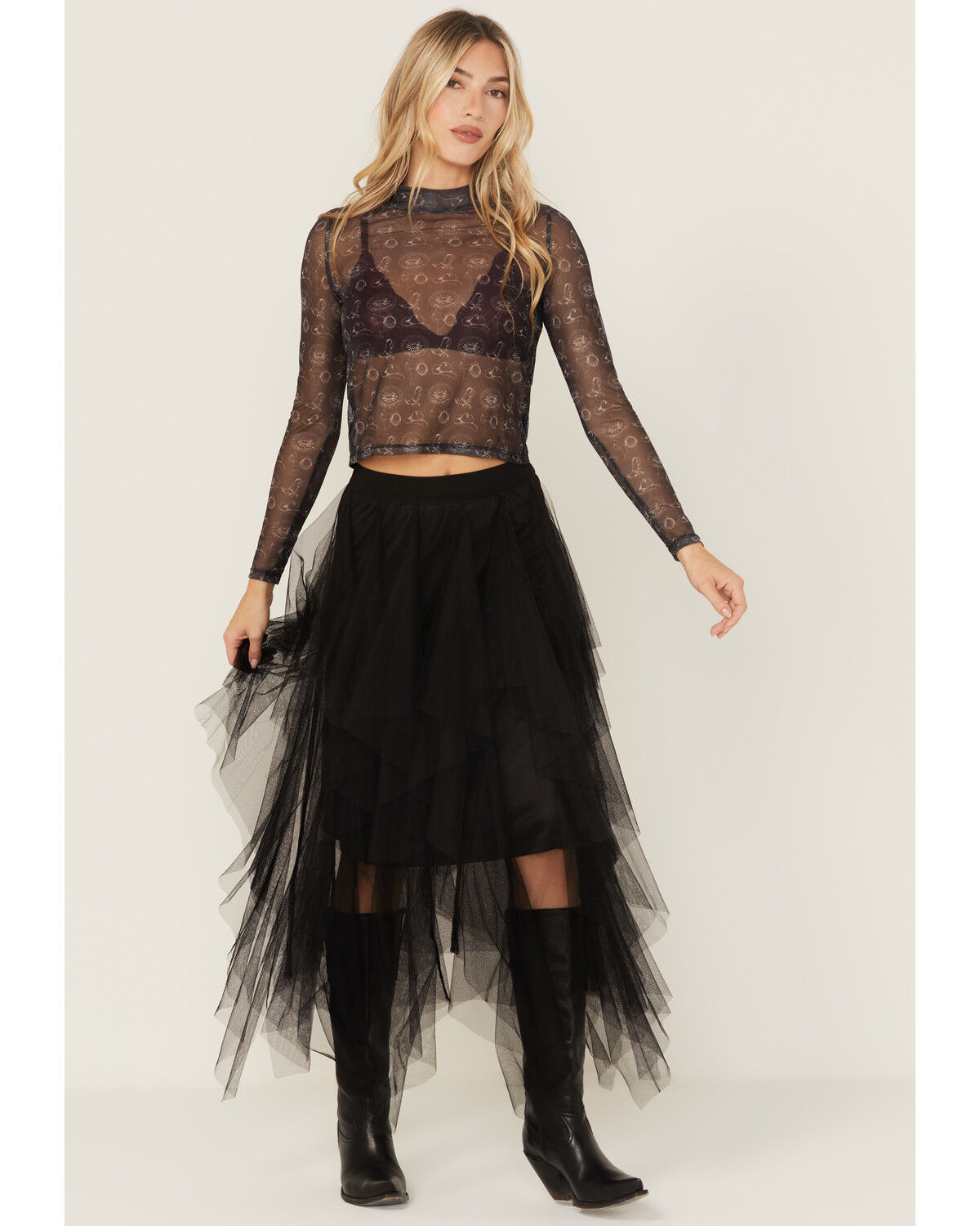 Image #1 - Easel Women's Tulle Midi Skirt, Black, hi-res