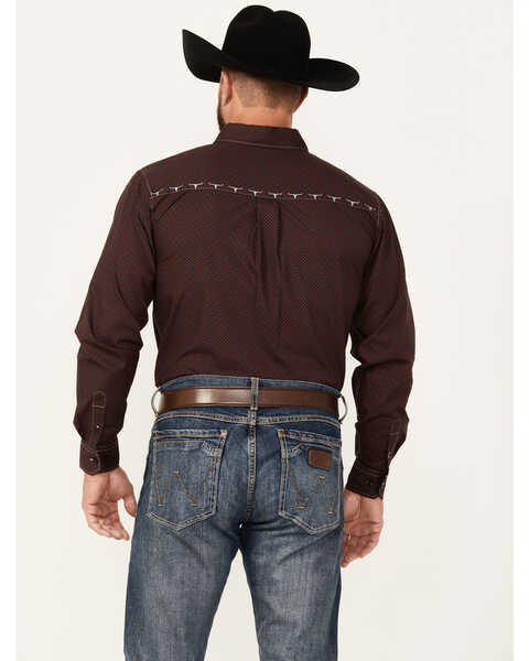 Image #4 - Cowboy Hardware Men's Geo Print Long Sleeve Button-Down Western Shirt, Burgundy, hi-res
