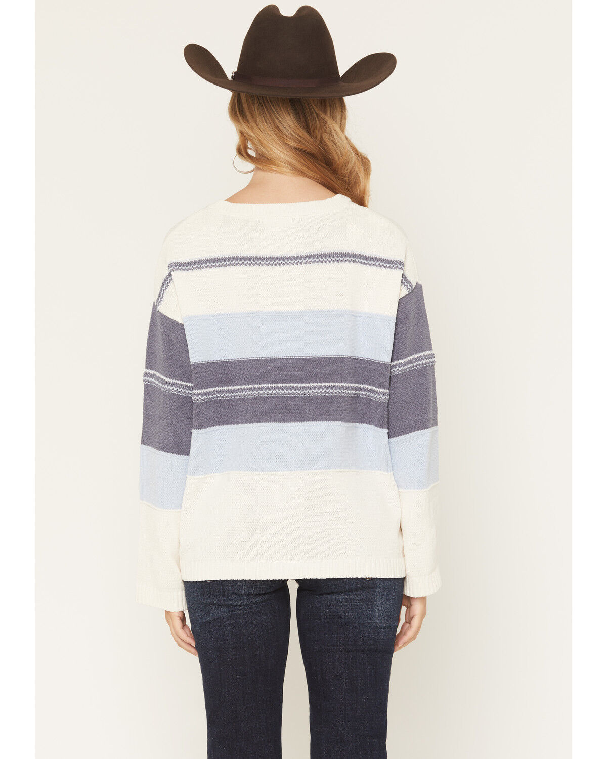 Image #4 - La La Land Women's Textured Striped Sweater, Blue, hi-res