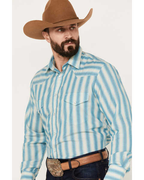 Image #2 - Roper Men's KC Striped Long Sleeve Pearl Snap Western Shirt, Blue, hi-res