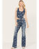 Image #1 - Idyllwind Women's High Risin Floral Drive Flare Jeans, Dark Medium Wash, hi-res