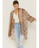 Wild Moss Women's Floral Boho Print Open Front Kimono, Ivory, hi-res