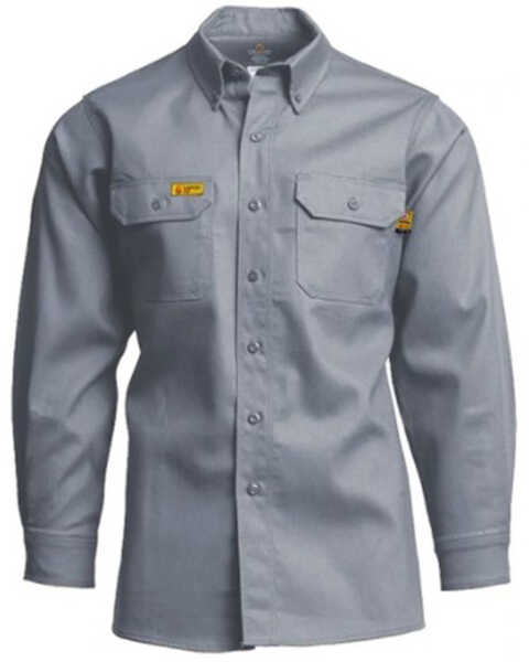 Image #1 - Lapco Men's FR Gold Label Solid Long Sleeve Button Down Uniform Work Shirt - Big, Grey, hi-res