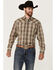 Image #1 - Stetson Men's Plaid Print Long Sleeve Pearl Snap Western Shirt, Lt Brown, hi-res