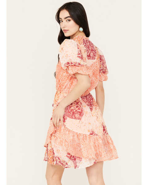 Miss Me Women's Floral Short Sleeve Mini Dress, Orange, hi-res