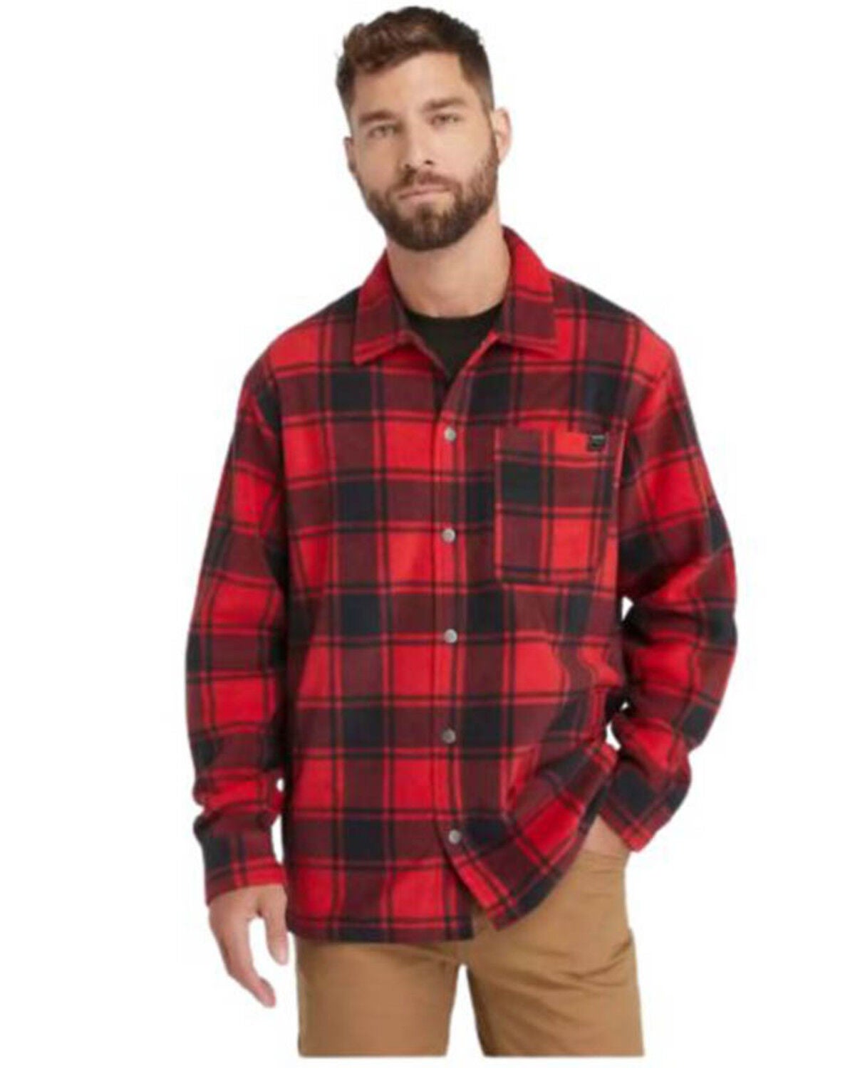 Timberland PRO Men's Gritman Plaid Print Long Sleeve Snap Flannel Shirt, Red, hi-res