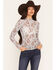 Image #1 - Wonderwest Women's Horseshoe Floral Print Long Sleeve Mesh Top, Blue, hi-res