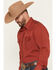 Image #2 - Wrangler Men's Tonal Striped Long Sleeve Pearl Snap Western Shirt, Burgundy, hi-res