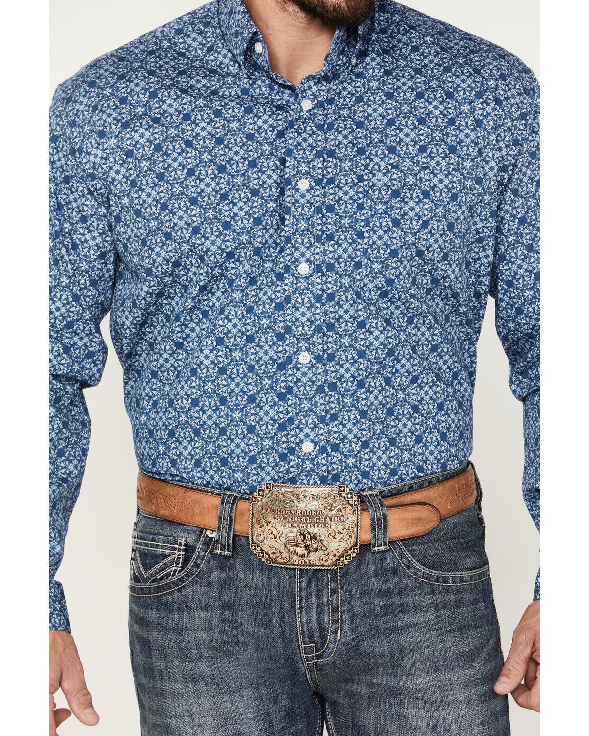Image #3 - Stetson Men's Floral Long Sleeve Button Down Shirt, Blue, hi-res