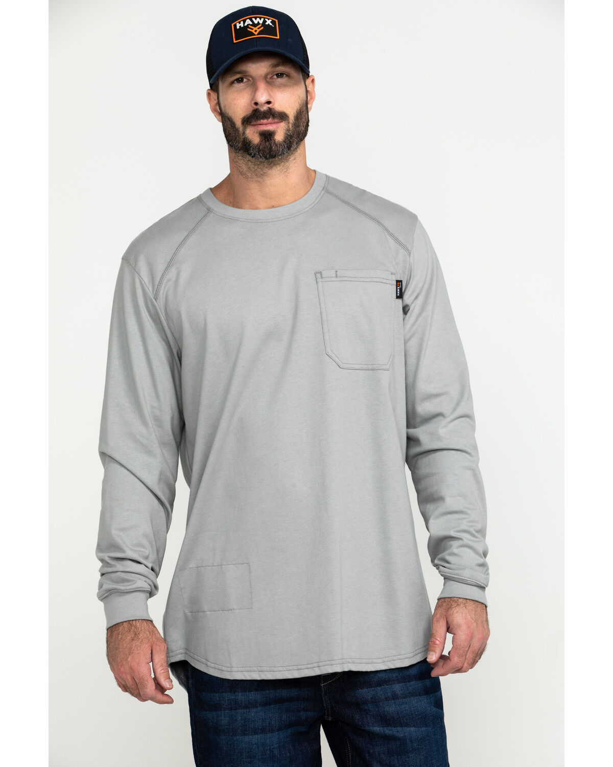 Image #1 - Hawx Men's FR Pocket Long Sleeve Work T-Shirt, Silver, hi-res