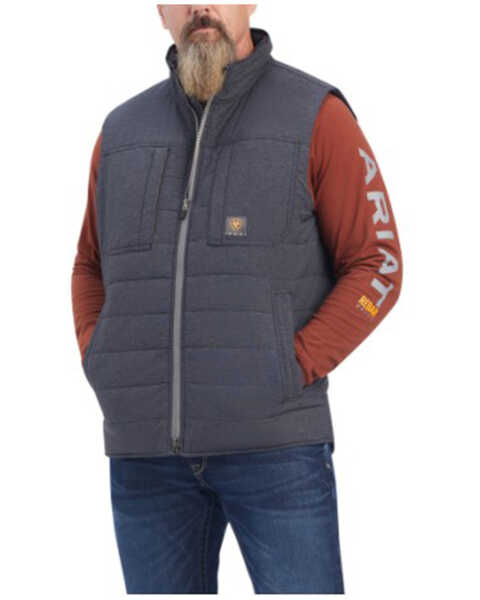 Ariat Men's Rebar Valiant Stretch Canvas Zip-Front Insulated Work Vest , Charcoal, hi-res