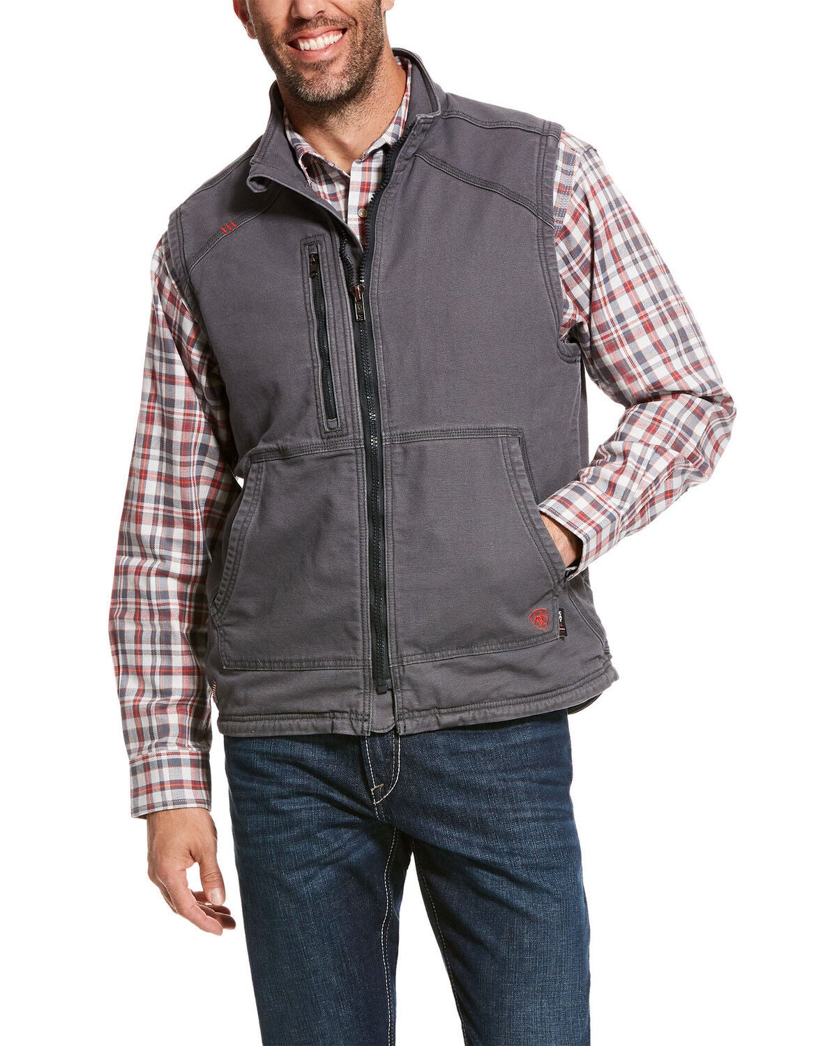 Ariat Men's FR Duralight Stretch Canvas Work Vest, Grey, hi-res
