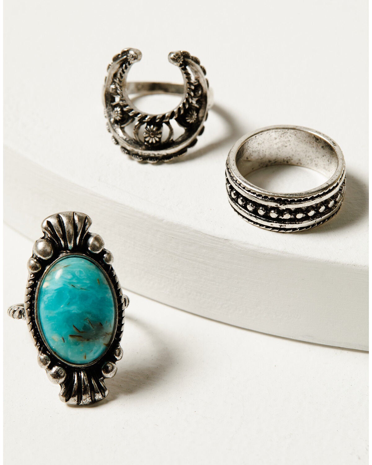 Image #3 - Shyanne Women's Ridge Canyon Turquoise Squash Blossom Ring Set - 5 Piece, Silver, hi-res