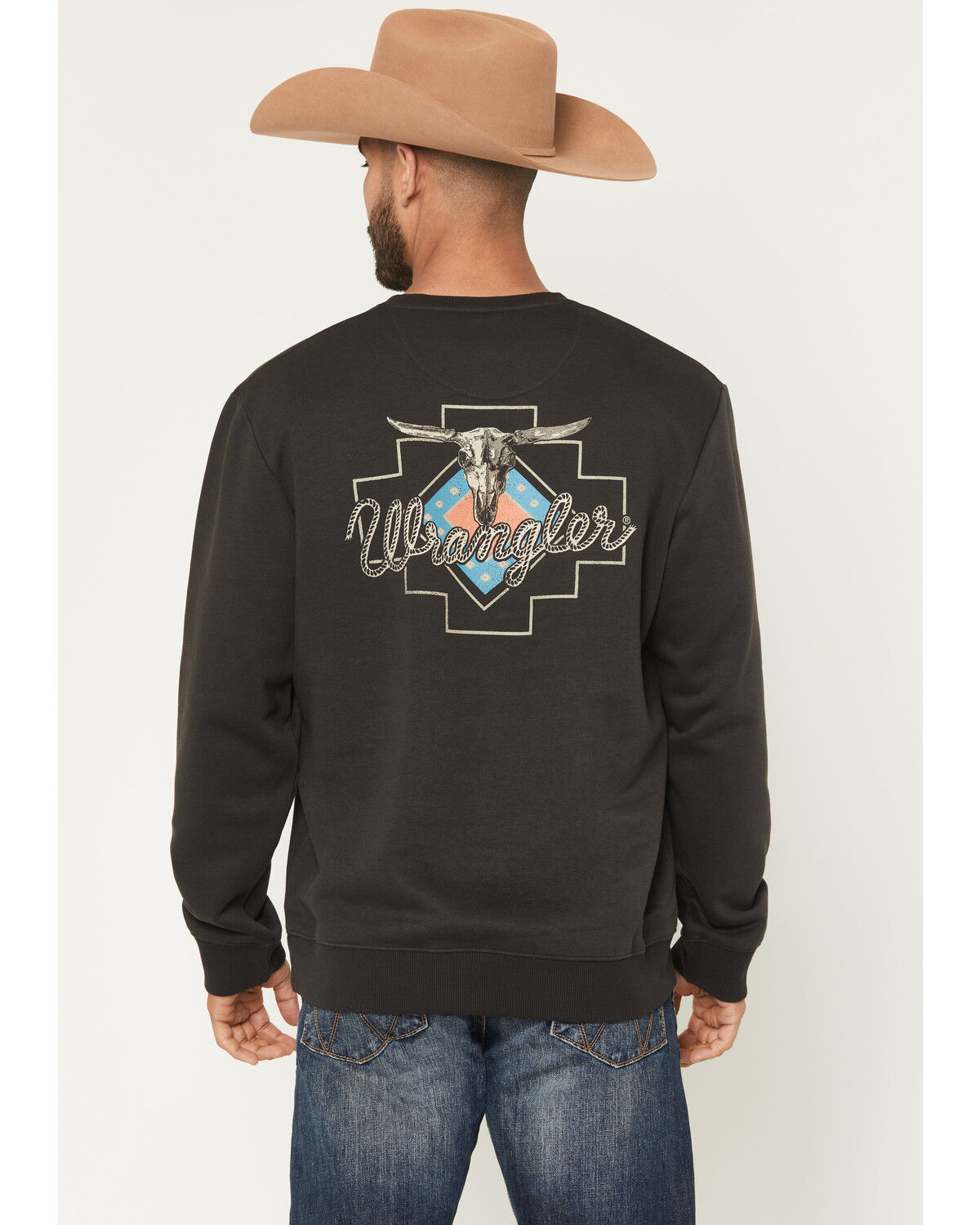 Image #1 - Wrangler Men's Steerhead Graphic Crewneck Sweatshirt, Black, hi-res