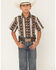 Image #1 - Wrangler Boys' Checotah Southwestern Striped Short Sleeve Pearl Snap Western Shirt, Brown, hi-res