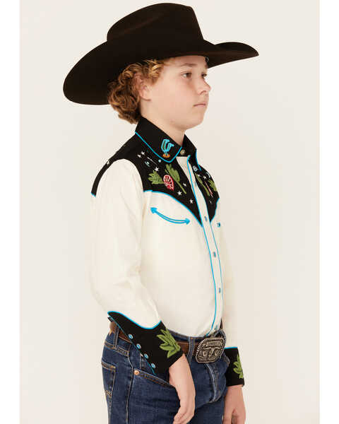 Image #2 - Rockmount Ranchwear Boys' Space Cowboy Long Sleeve Pearl Snap Western Shirt , Black, hi-res