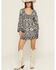Image #1 - Angie Women's Geo Print Long Sleeve Smocked Front Mini Dress, Blue, hi-res