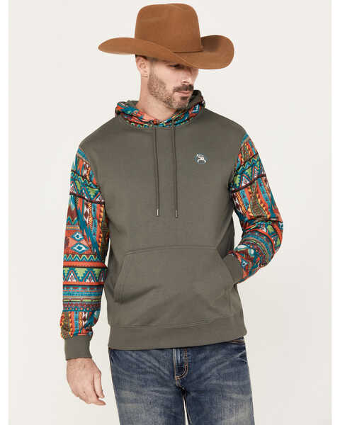Hooey Men's Roughy Summit Multicolored Print Hooded Sweatshirt, Charcoal, hi-res
