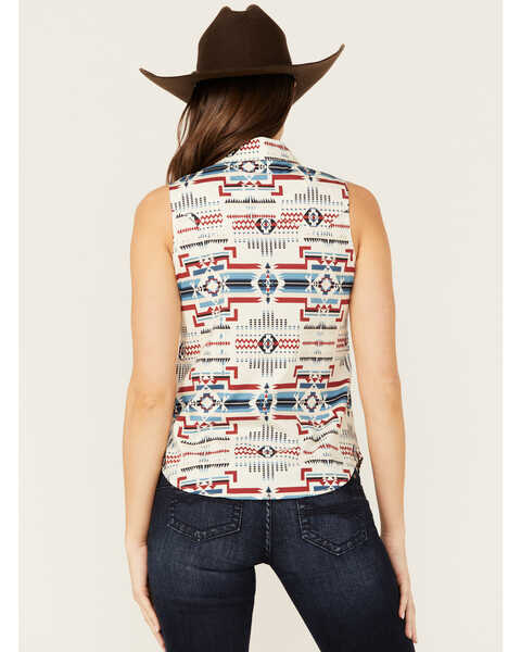 Image #4 - Shyanne Women's Gillette Southwestern Print Sleeveless Snap Stretch Riding Shirt, Cream, hi-res