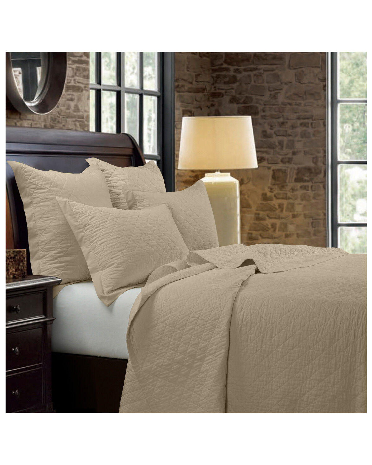 Image #1 - HiEnd Accents Diamond Quilt Full/Queen Set - 3 Piece, Tan, hi-res