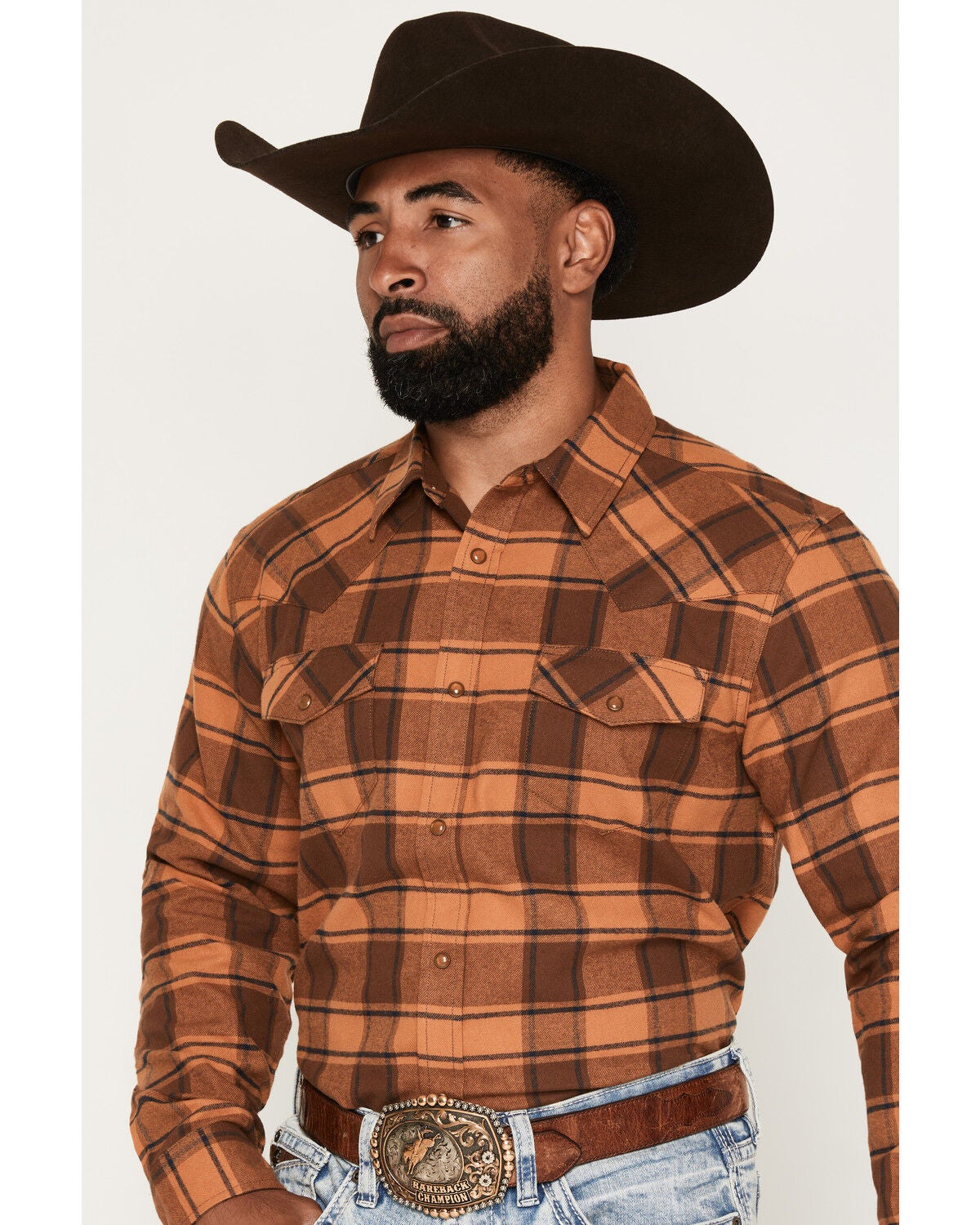 Gibson Trading Co Men's Drive-In Dave Long Sleeve Snap Plaid Print Flannel Shirt, Tan, hi-res