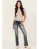 Image #3 - Grace In LA Women's Medium Wash Floral Paisley Embroidered Mid Rise Bootcut Stretch Denim Jeans, Medium Wash, hi-res