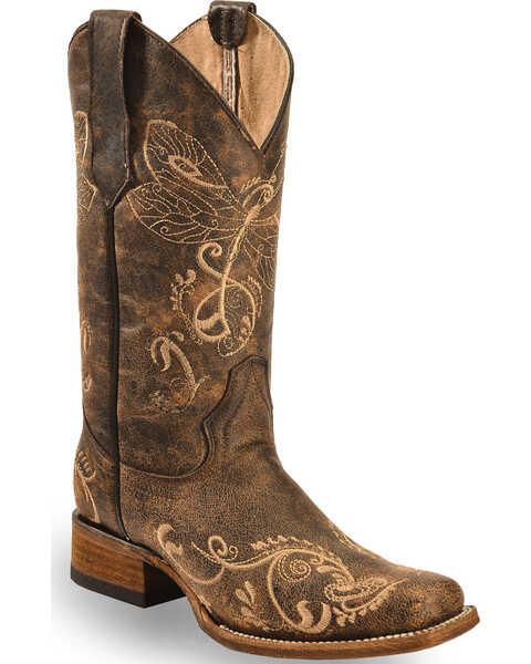 Image #1 - Circle G Women's Dragonfly Embroidered Western Boots - Square Toe, Brown, hi-res