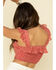 Very J Women's Ditsy Print Flutter Crop Top, Rust Copper, hi-res