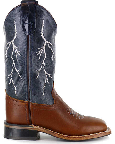 Image #2 - Cody James Boys' Lightening Embroidered Western Boots - Square Toe , Brown, hi-res