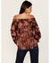 Image #5 - Shyanne Women's Burnout Satin Printed Peasant Top, Mauve, hi-res