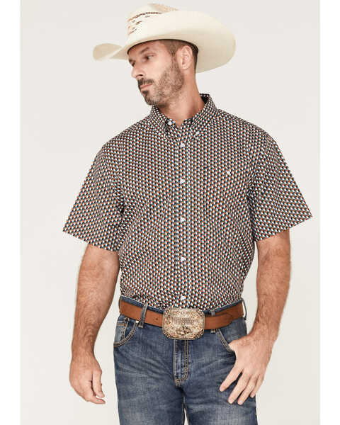 Image #1 - RANK 45® Men's Turbo Geo Print Button-Down Western Shirt , Brown, hi-res