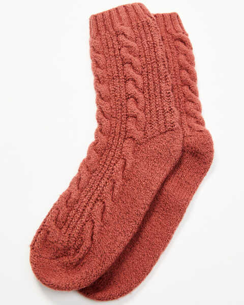 Shyanne Women's Cozy Crew Socks , Dark Red, hi-res