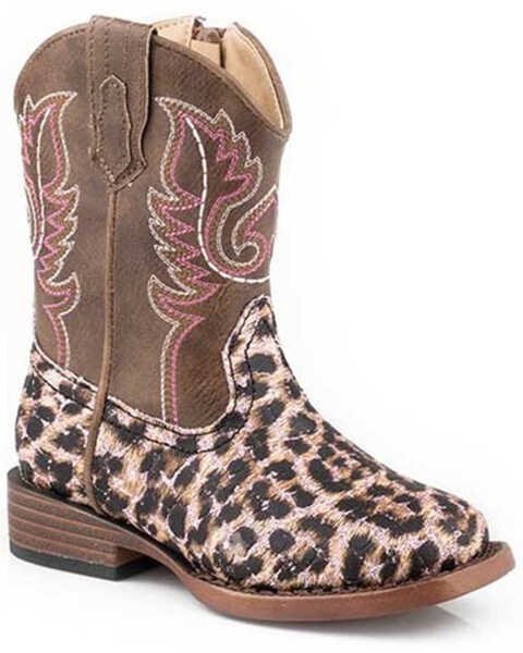 Roper Toddler Girls' Glitter Leopard Western Boots - Square Toe, , hi-res