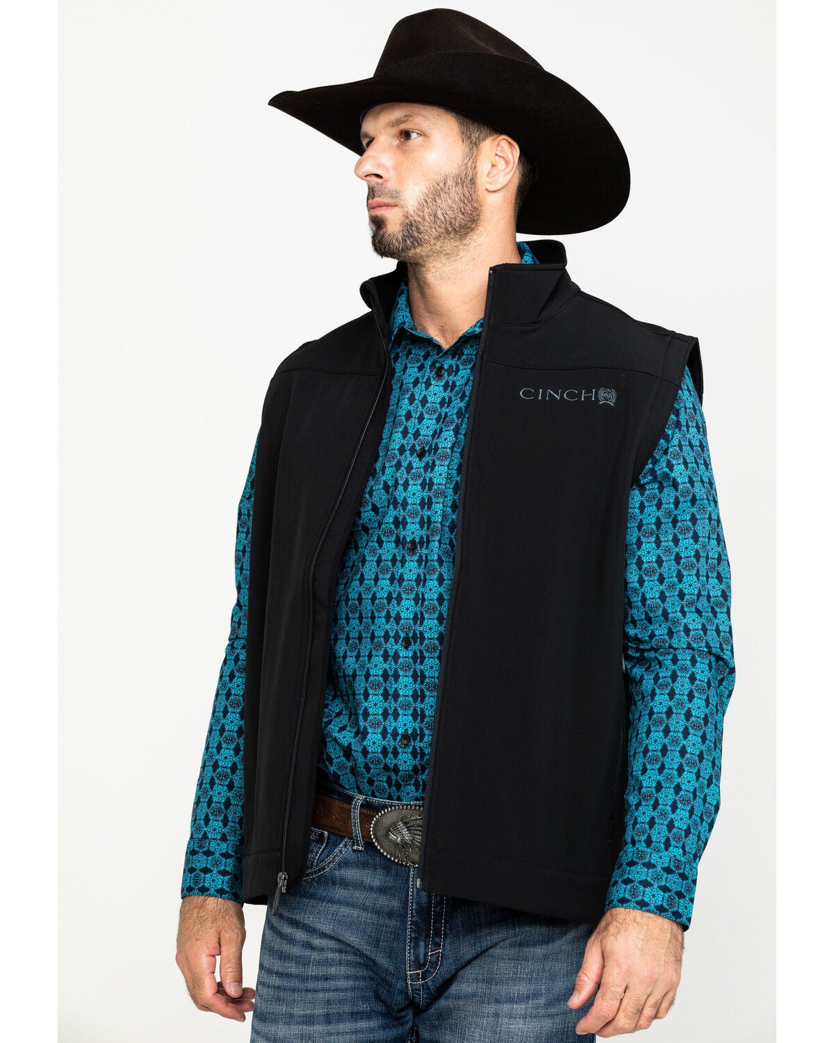 Cinch Men's Solid Bonded Softshell Zip Vest, Black, hi-res
