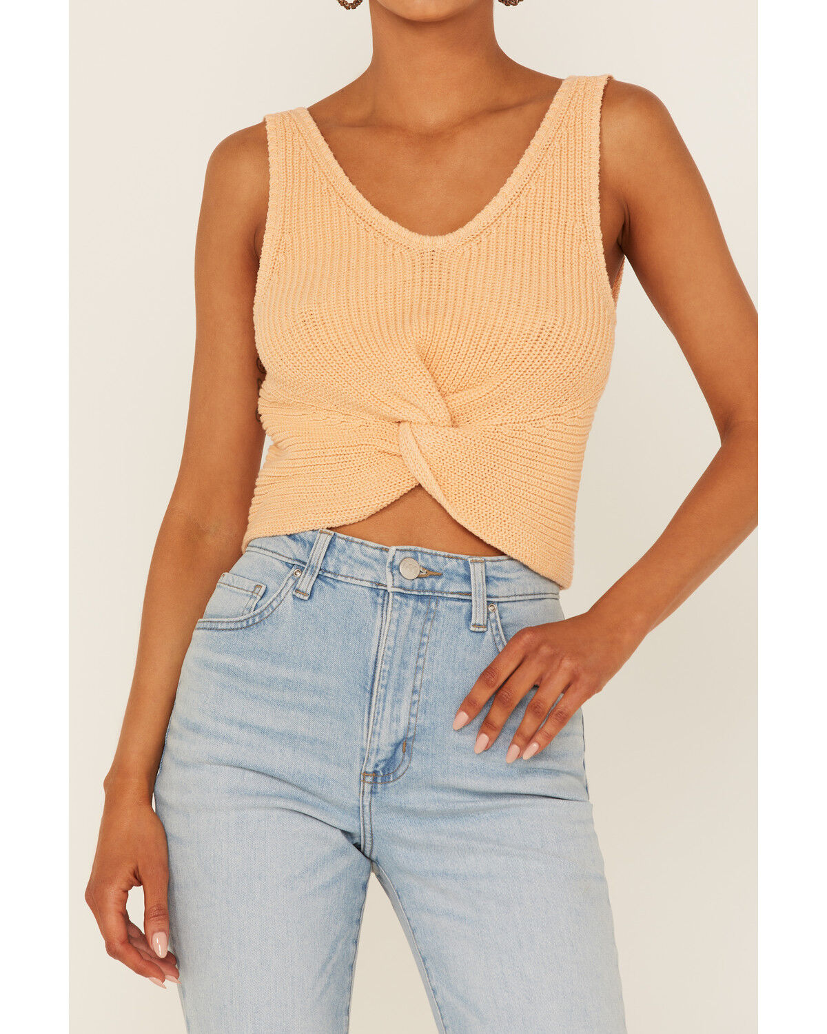 Image #3 - Shyanne Women's Peach Twist Front Sweater Tank, Peach, hi-res