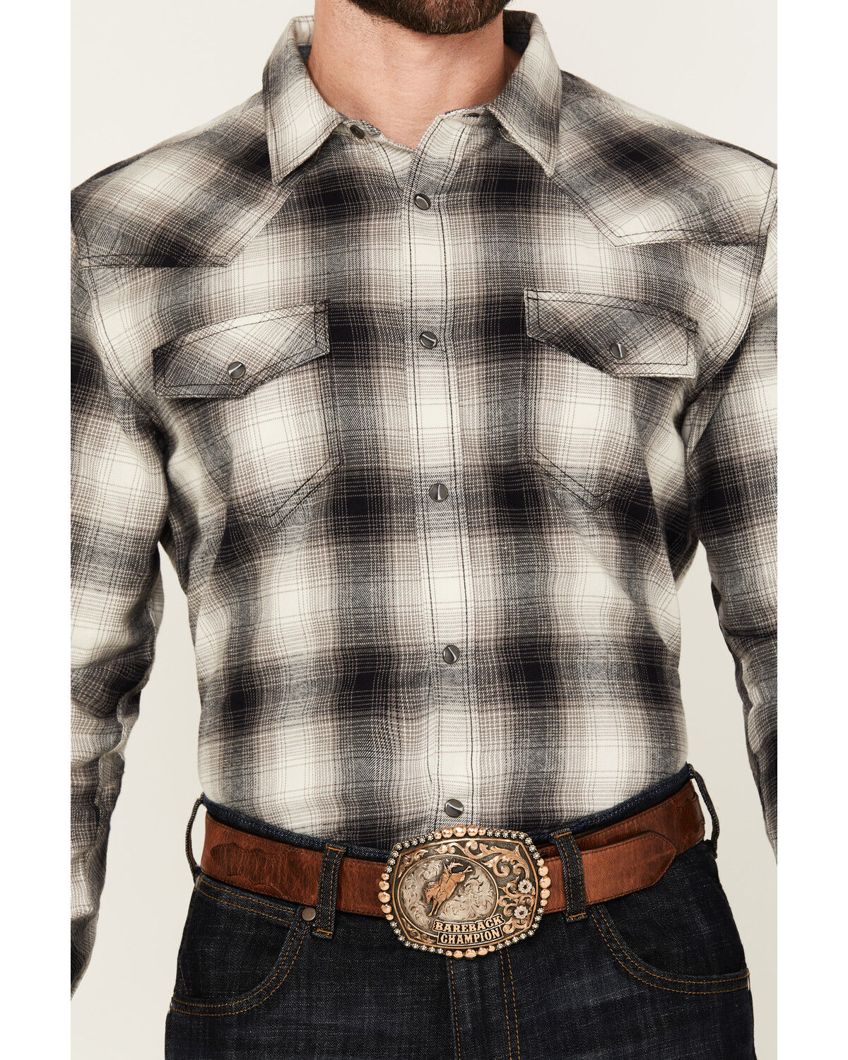 Image #3 - Cody James Men's Concho Plaid Print Long Sleeve Snap Western Shirt - Big, Cream, hi-res