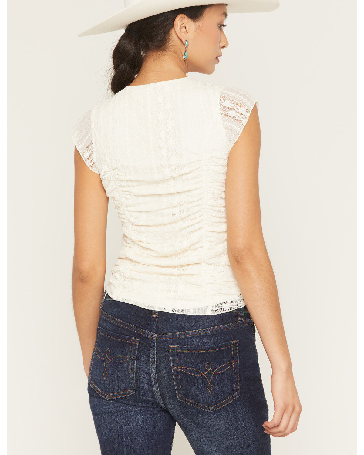 Image #4 - Shyanne Women's Lizlane Lace Short Sleeve Shirt, Cream, hi-res