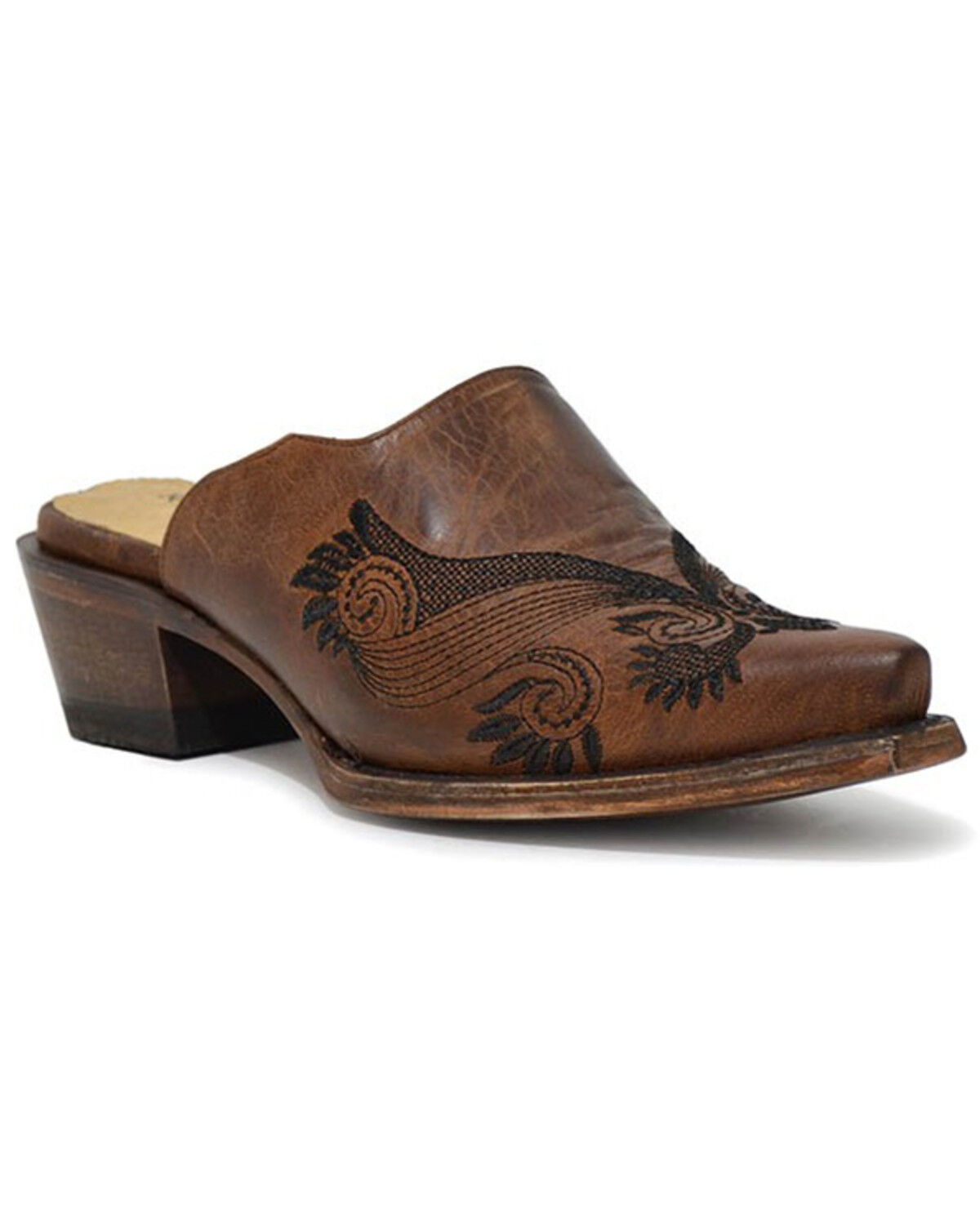Image #1 - Roper Women's Mary Waxy Free Flow Embroidered Mules - Snip Toe, Tan, hi-res