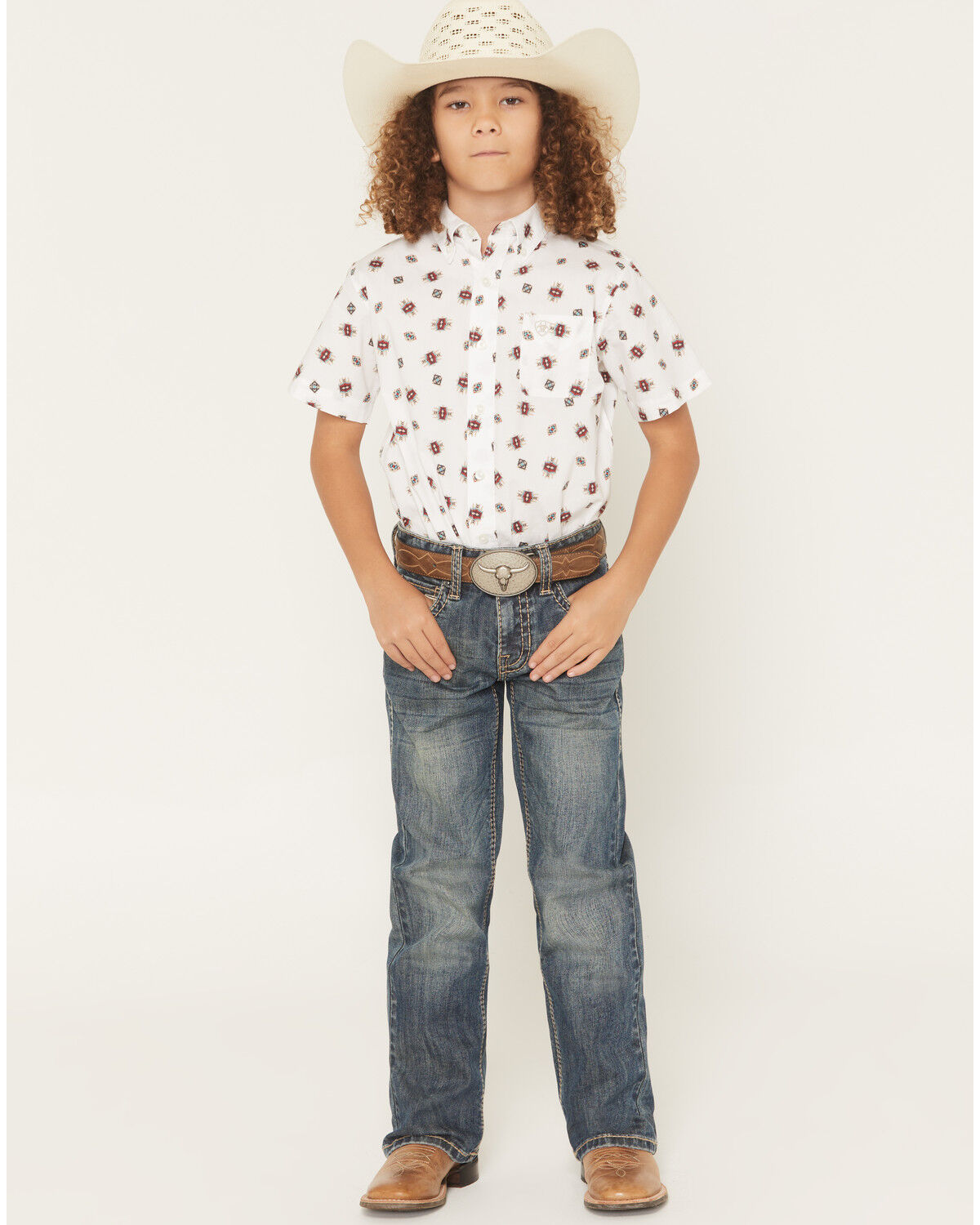 Image #1 - Rock & Roll Denim Boys' Medium Wash Ladder Stitch Embroidered Bootcut Denim Jeans, Medium Wash, hi-res