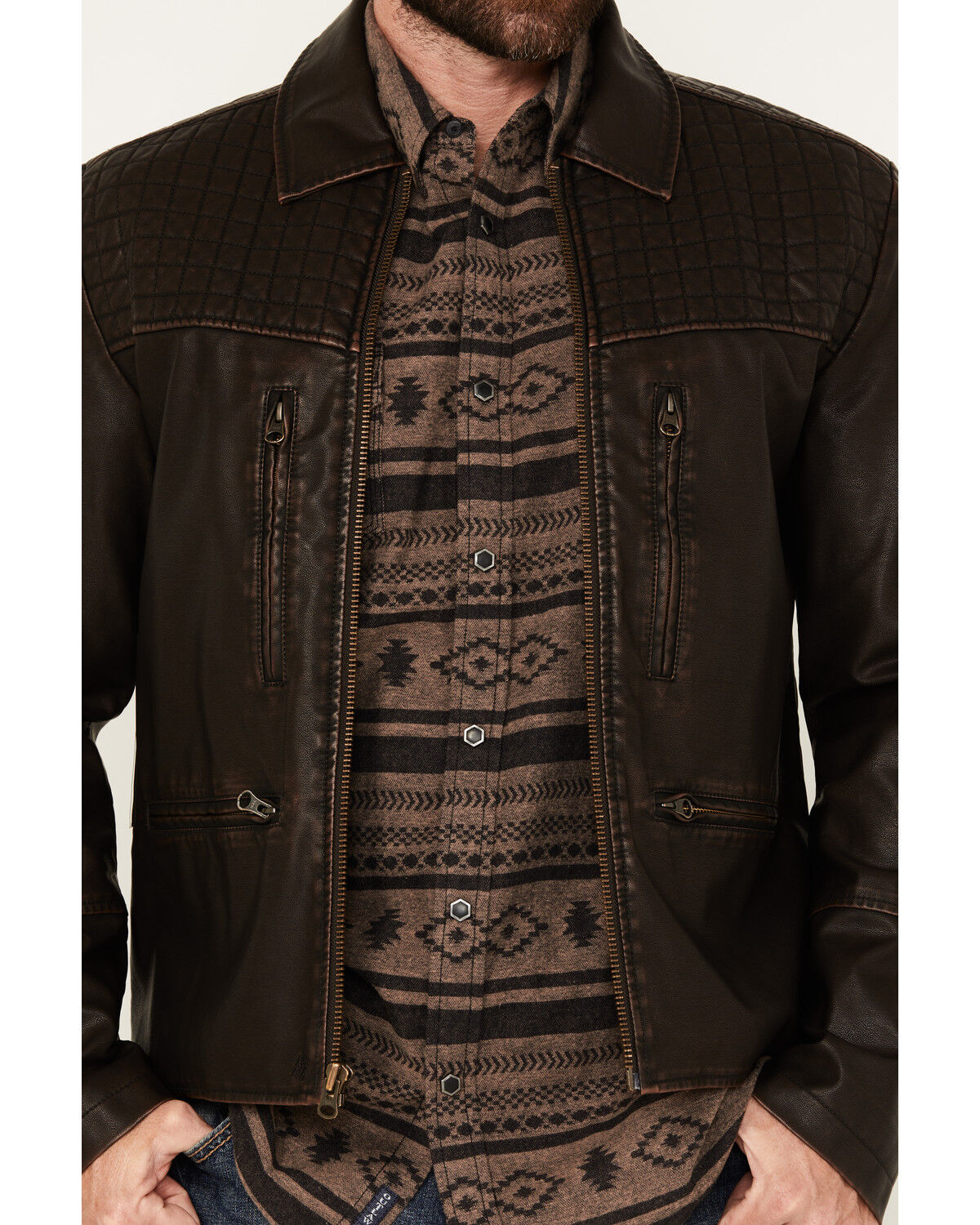 Image #3 - Moonshine Spirit Men's Outlaw Faux Leather Moto Biker Jacket, Dark Brown, hi-res