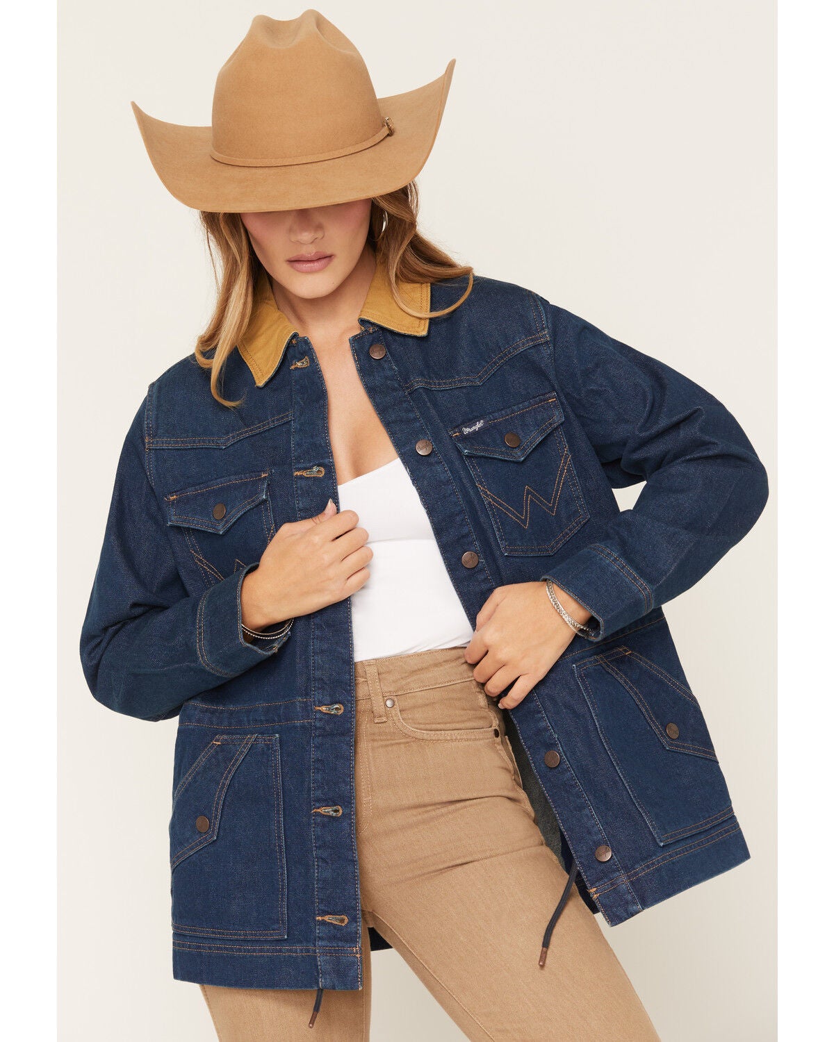Wrangler Women's Denim Cinched Waist Barn Jacket, Medium Wash, hi-res