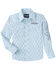 Image #1 - Wrangler Boys' Geo Print Logo Long Sleeve Pearl Snap Western Shirt , Aqua, hi-res