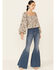 By Together Women's Floral Print Smocked Long Sleeve Crop Top , Taupe, hi-res