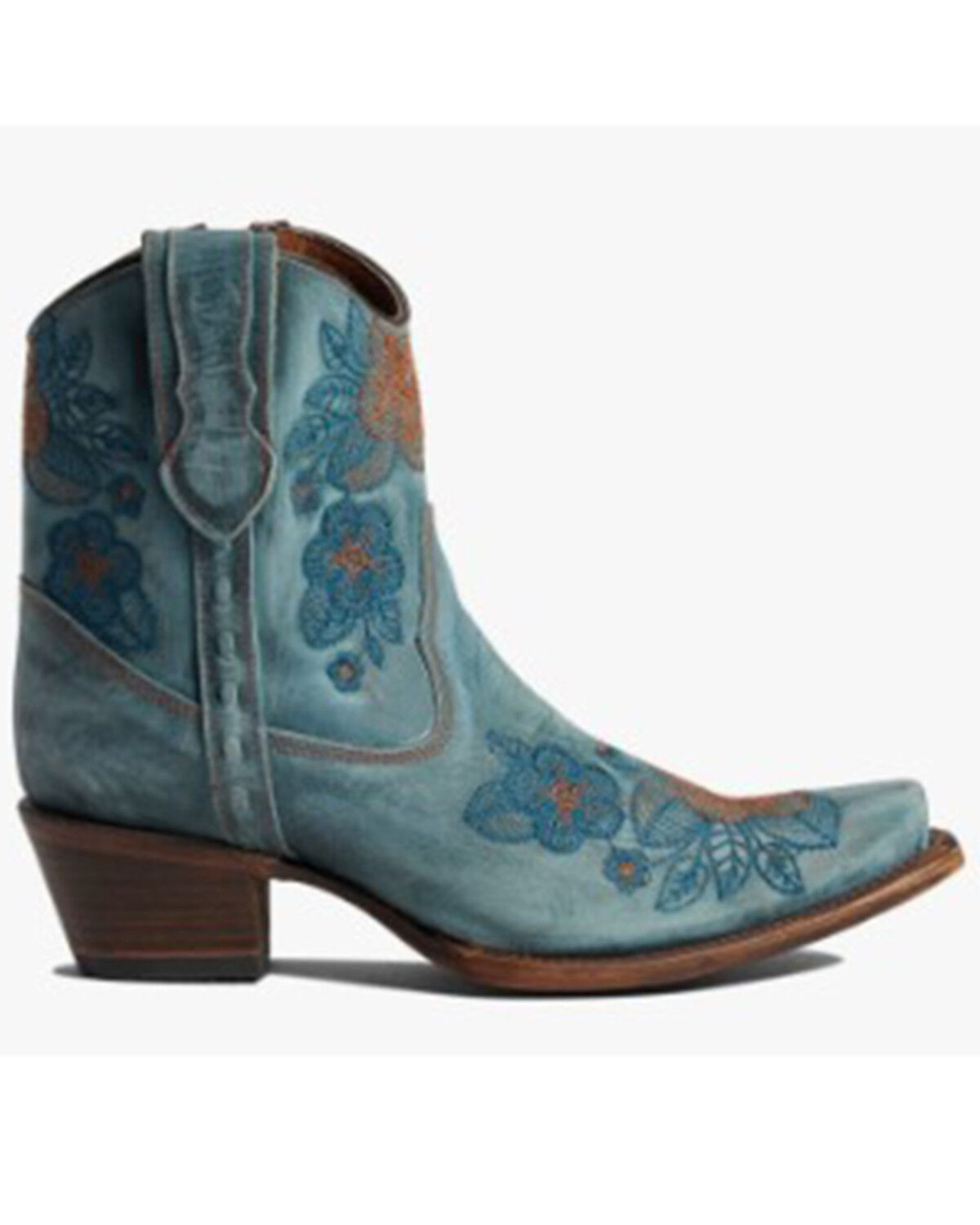 Image #2 - Circle G Women's Flower Embroidered Ankle Western Booties - Snip Toe, Blue, hi-res