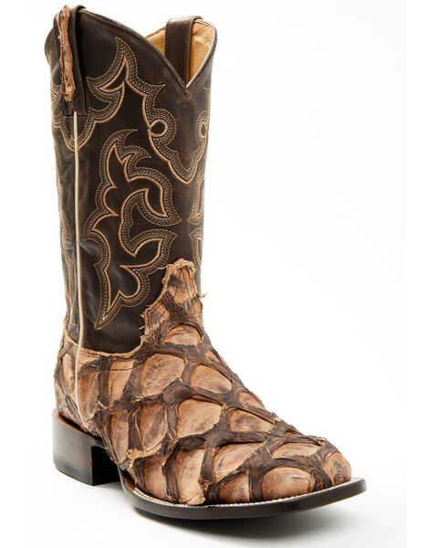 Cody James Men's Exotic Pirarucu Western Boots - Broad Square Toe , Chocolate, hi-res