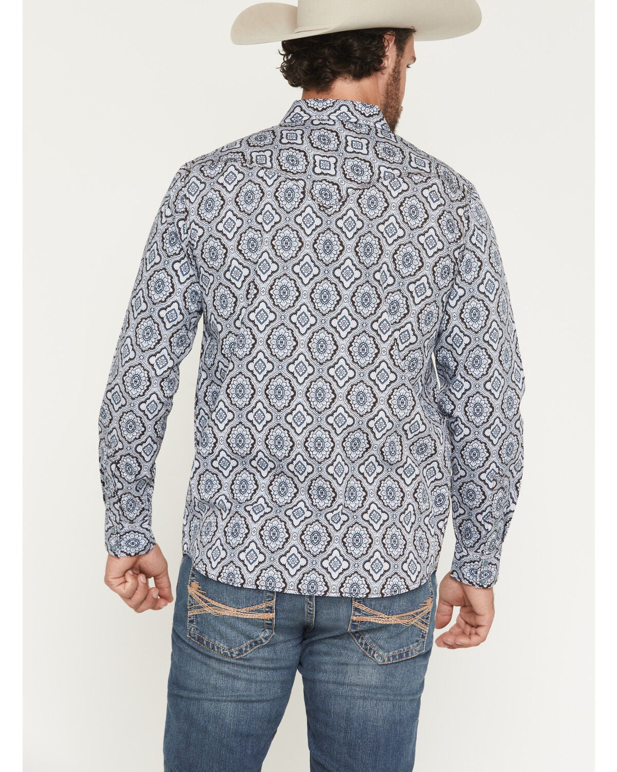 Image #4 - Moonshine Spirit&reg; Men's Gypsy Life Paisley Print Long Sleeve Snap Western Shirt, Light Blue, hi-res