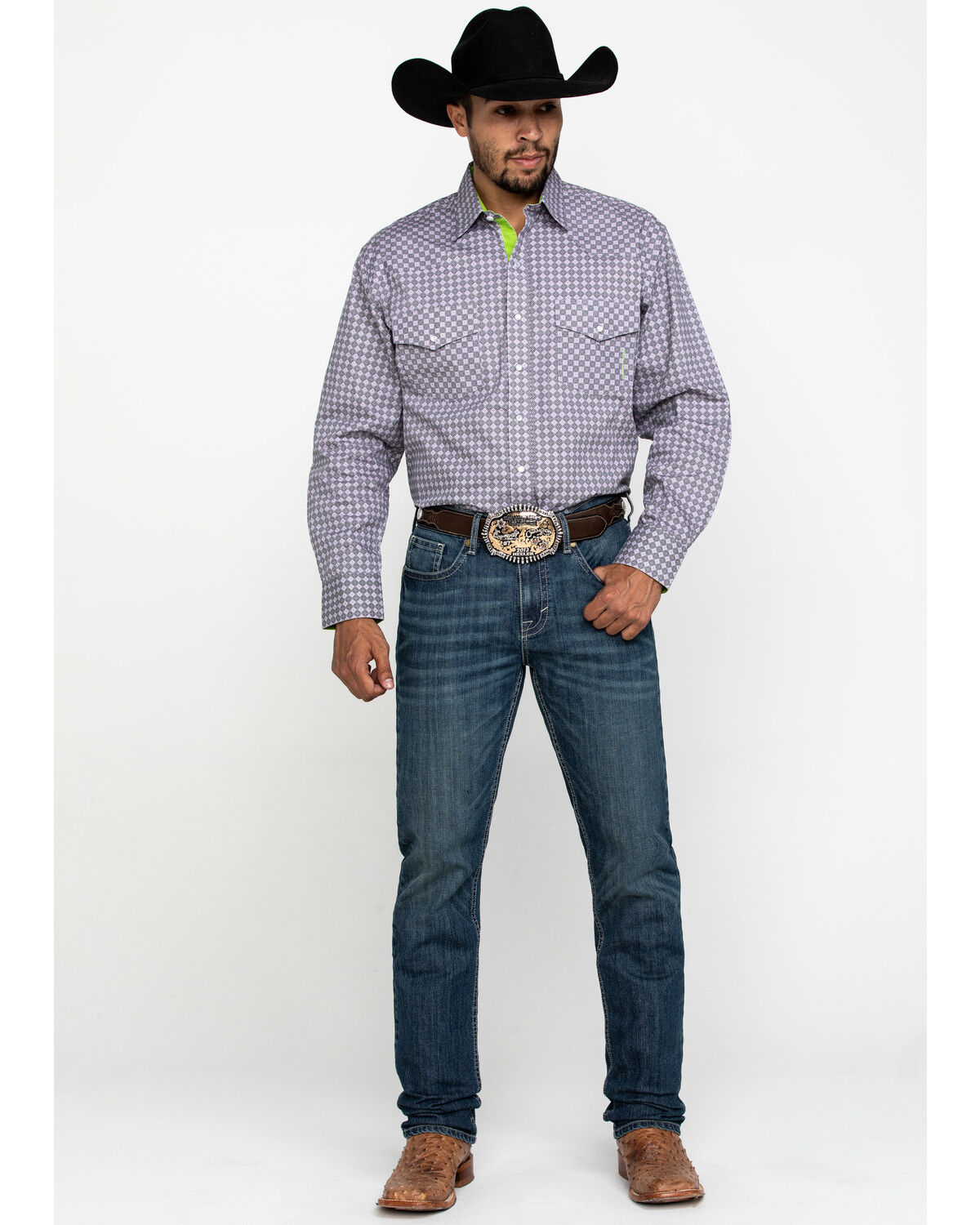 Image #6 - Resistol Men's Gray Clewiston Geo Print Long Sleeve Western Shirt, Grey, hi-res