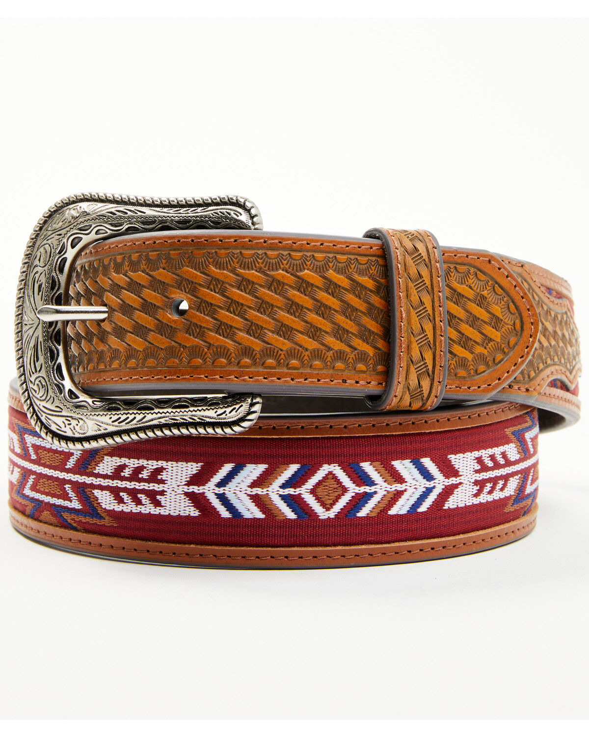 Image #1 - Cody James Men's Brantley Southwestern Woven Inlay Leather Belt, Brown, hi-res