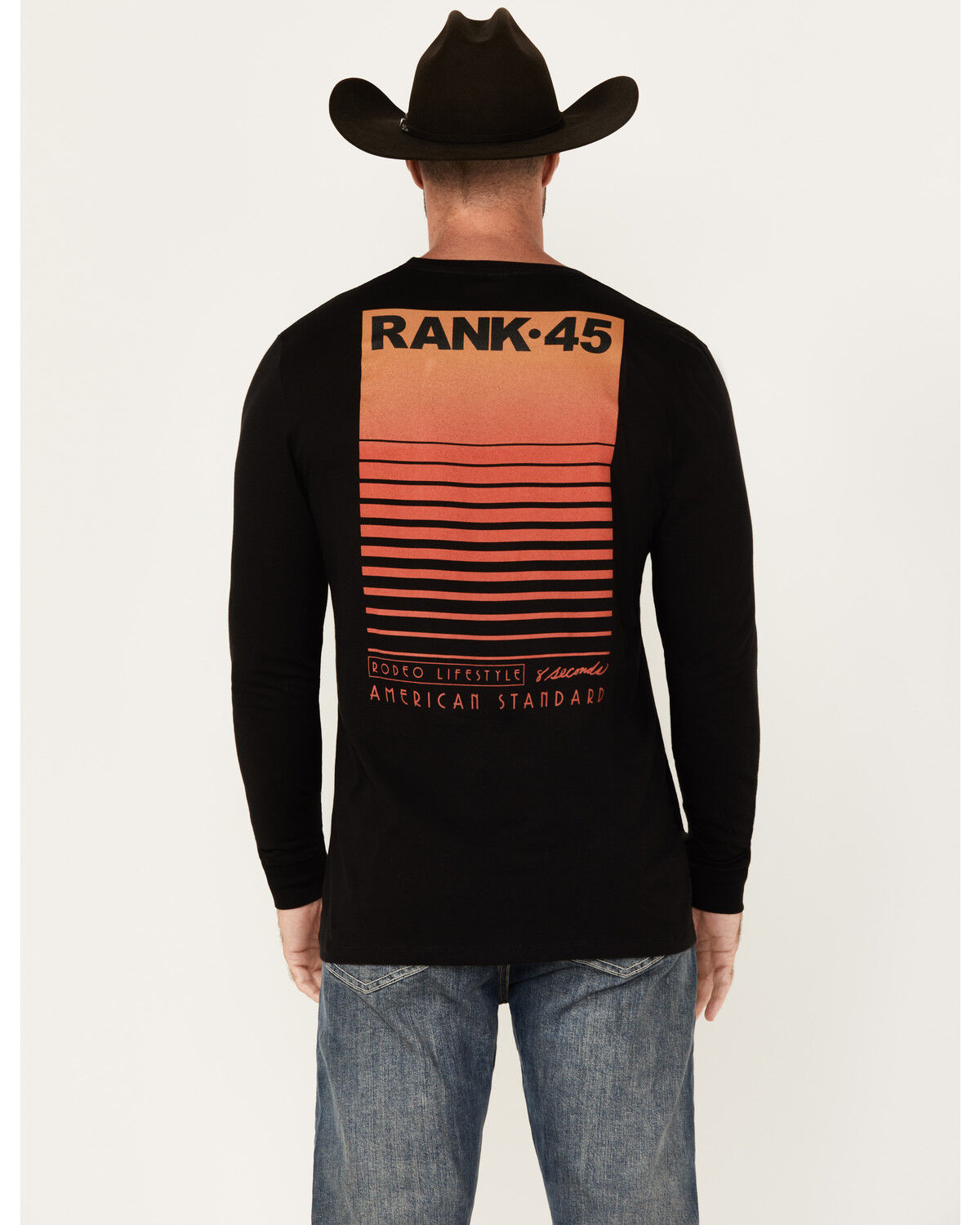Image #1 - RANK 45® Men's Raw Rodeo Logo Long Sleeve Graphic T-Shirt, Black, hi-res